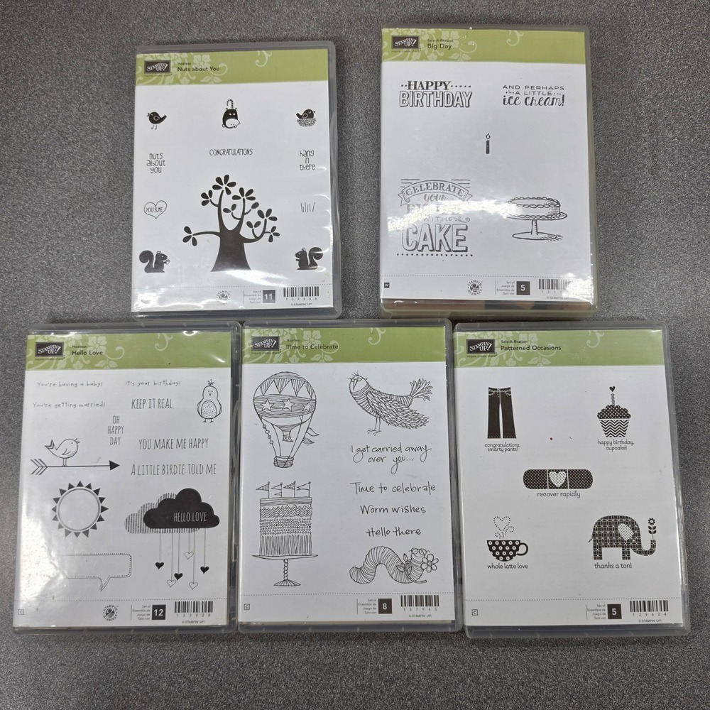Stampin Up Rubber Stamp Set Bundle 5pc Nuts About You Hello Love Celebration EX